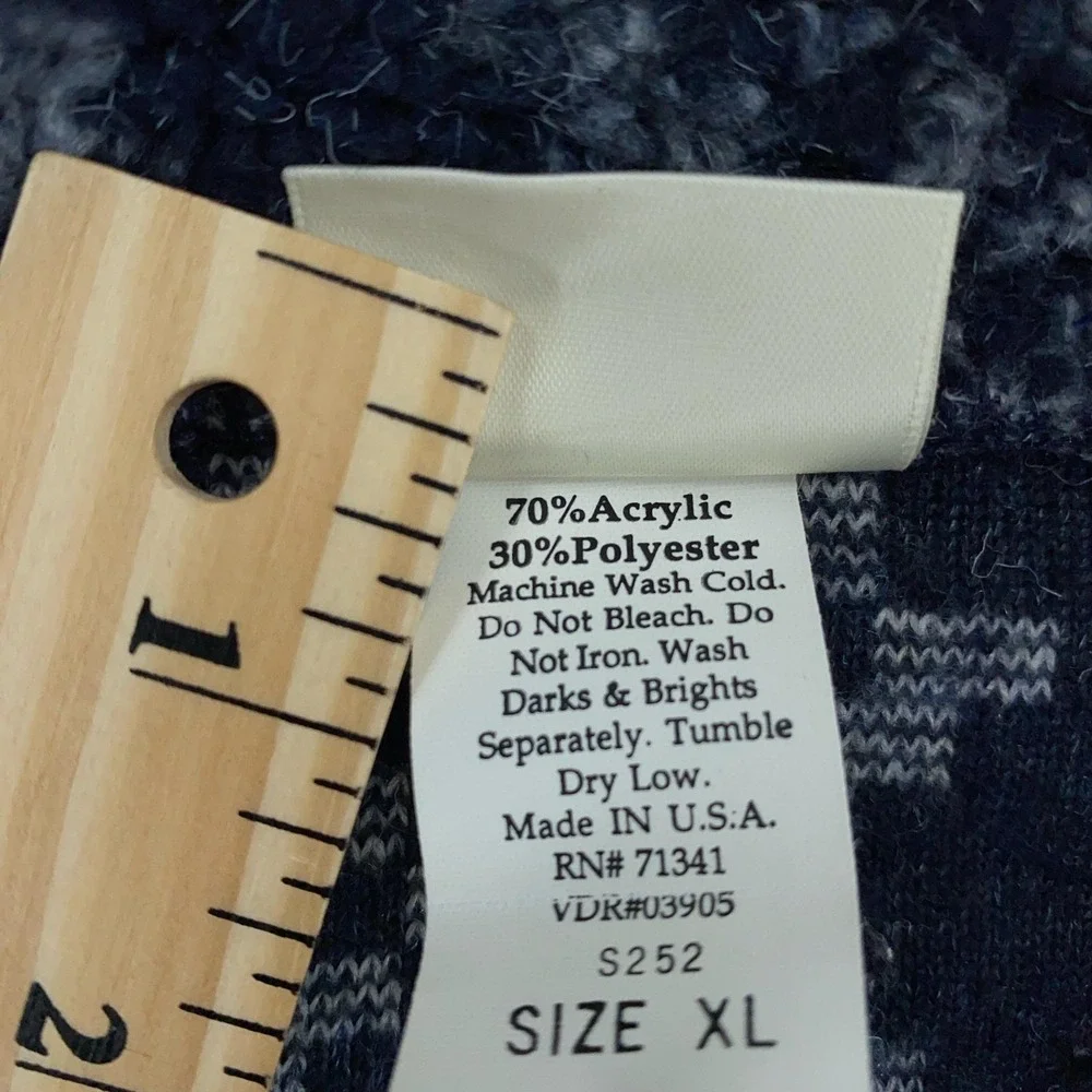 LL Bean Fleece Pullover Sweater Mens XL‎ Henley Button Up Aztec Made USA Warm